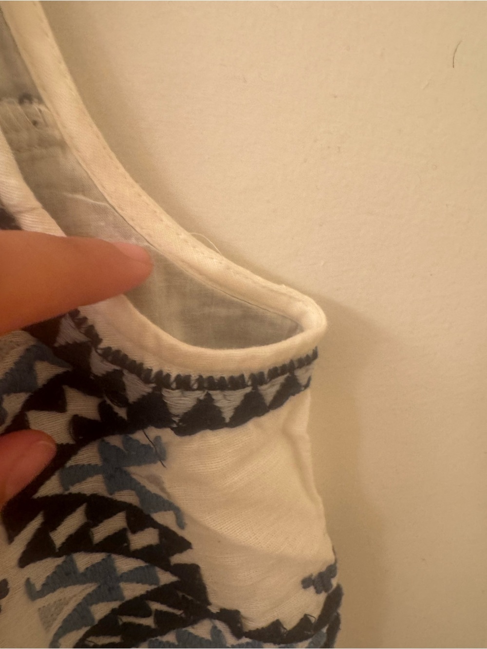NWOT Lucky Brand Cream dress with Blue Geometric Embroidery - Picture 6 of 7
